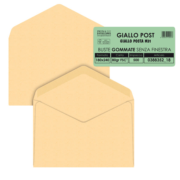 Buste Giallo Posta Lembo Gommato 80 gr 2 Formati Cf. 500 – Pigna