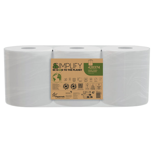 ASCIUGAMANI PAPERNET IN ROTOLO SIMPLIFY 2 VELI 450 STRAPPI CF. 3 PZ.