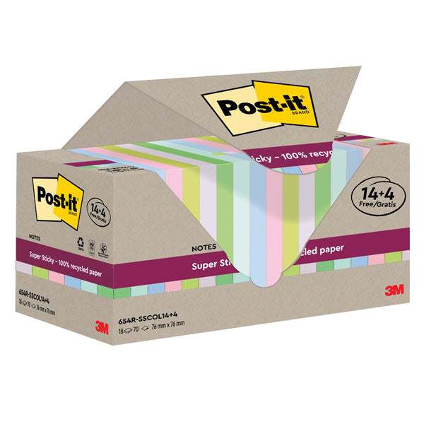 POST IT 3M GREEN 76X76 PASTELLO SUPER STICKY CF.18 PZ.