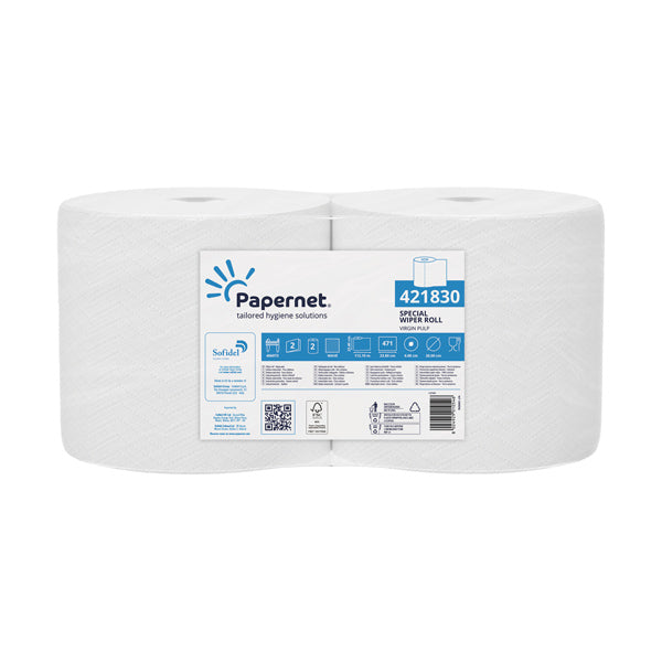 Bobina asciugatutto 2 veli in pura cellulosa, wave, 112,1 m, bianco – confezione 2 bobine – Papernet