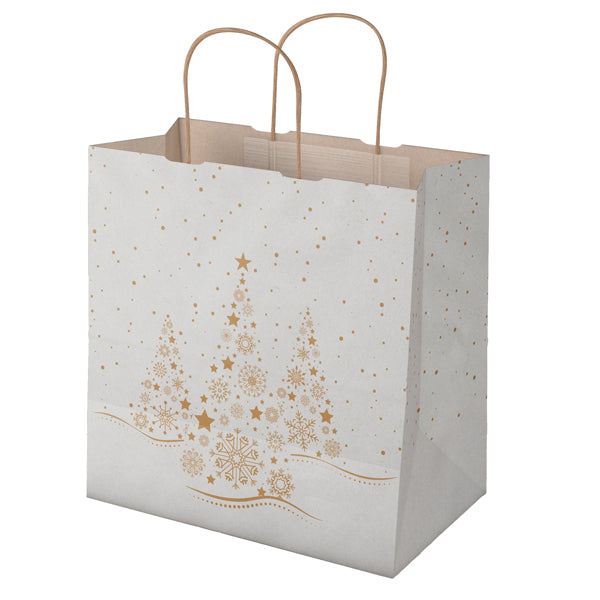 Shopper natalizia Xmas Dream bianca e oro 28 x 17 x 29 cm – conf. 25 pezzi