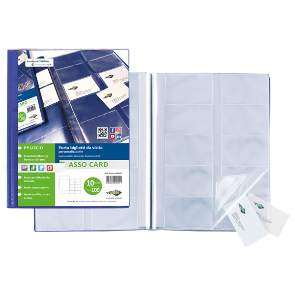 PORTA BIGLIETTI DA VISITA ASSO CARD 21X29,7 10 BUSTE CON 10 TASCHE