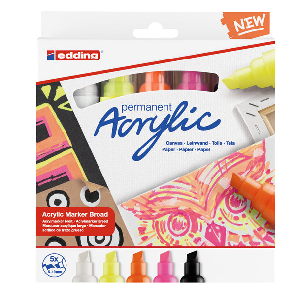 Marcatori Acrilici Broad – Set 5 Pz. Abstract o Neon | Edding