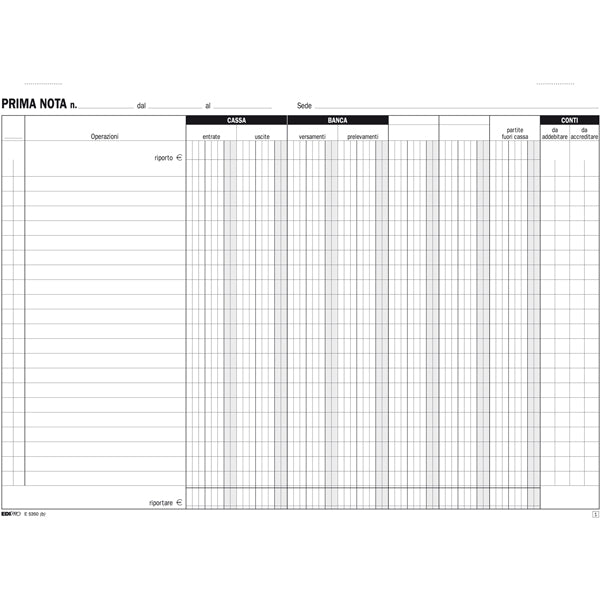 BLOCCO EDIPRO PRIMA NOTA CASSA - BANCA 50/50 22x30