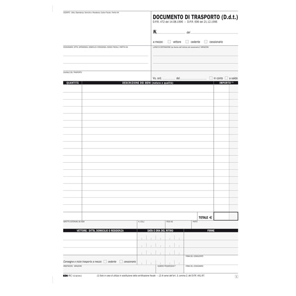 Blocco DDT 25 fogli 4 copie autoricalcanti 29,7x21cm - Edipro
