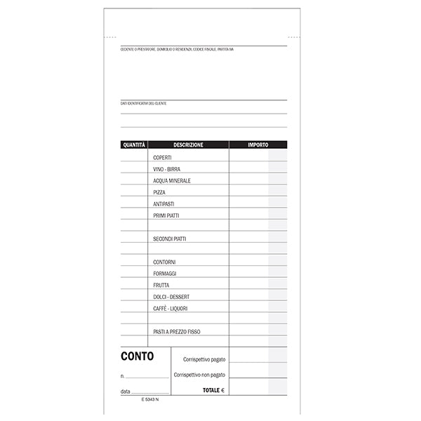 Blocco Conto Ristorante con Dettaglio Voci 22x10 cm 100 Fogli – Edipro
