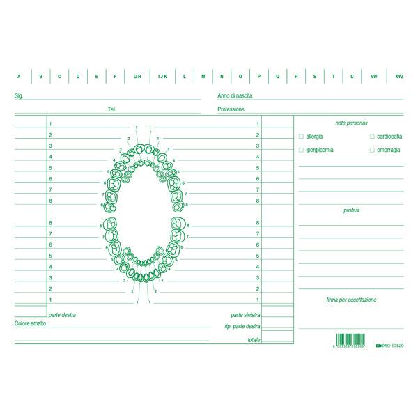 Schede in cartoncino per dentisti 17x24cm verde conf. 100 pezzi - Edipro