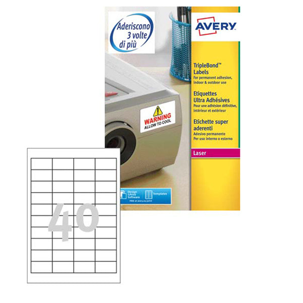 Etichette Adesive L6140 Extra Strong in Poliestere Laser Permanenti 45,7x25,4mm – 40 et/fg – 20 fogli – Bianco – Avery