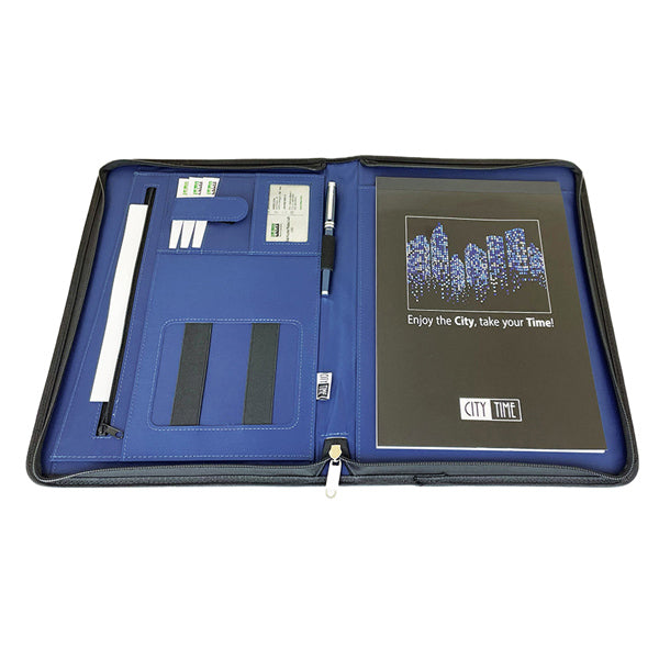 Portablocco City Time Professional in Similpelle con Zip – Blu o Nero
