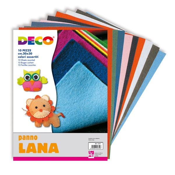 Panno lana - 20x30cm - colori assortiti - Deco - conf. 10 pezzi