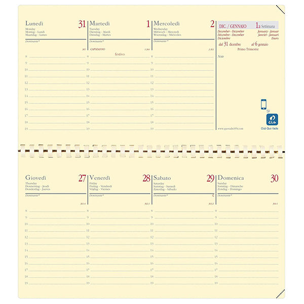 agenda settimanale planital 2027 - c/spirale - copertina impala - 8,8 x 17 cm - nero - Quo Vadis