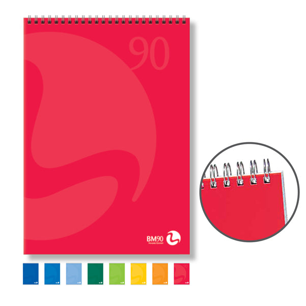 blocco notes color - spiralato lato corto - 5mm - A4 - 90gr - 50 fogli - conf. 5 pz - BM