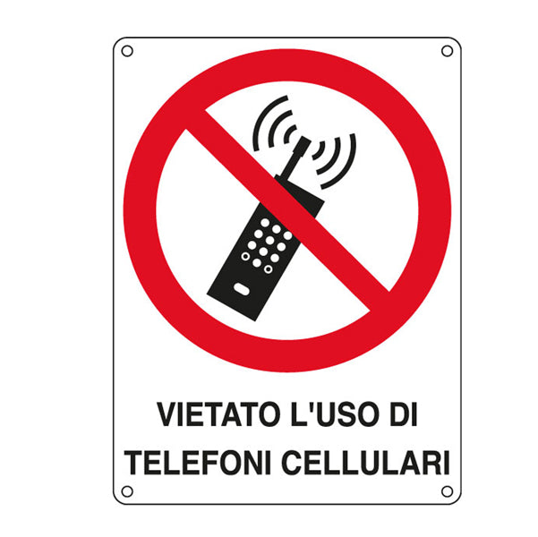 Cartello Segnalatore – Vietato l’Uso di Telefoni Cellulari – Alluminio – 16x23 cm