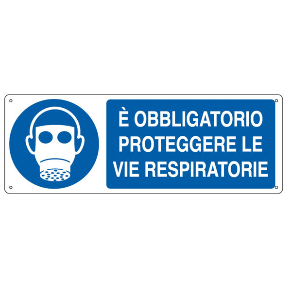Cartello Segnalatore – È Obbligatorio Proteggere le Vie Respiratorie – Alluminio