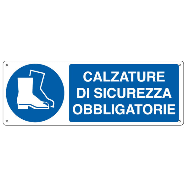 Cartello Segnalatore – Calzature di Sicurezza Obbligatorie – Alluminio – 35x12,5 cm