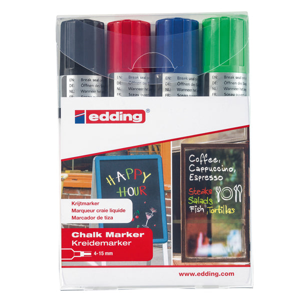 Marcatori 4090 a Gesso Liquido Punta Scalpello – Astuccio 4 Pz. Colori Assortiti | Edding