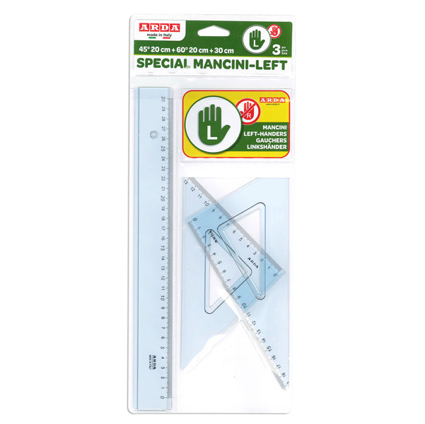 Set disegno per mancini - riga 30cm - squadre 45/60° - Arda