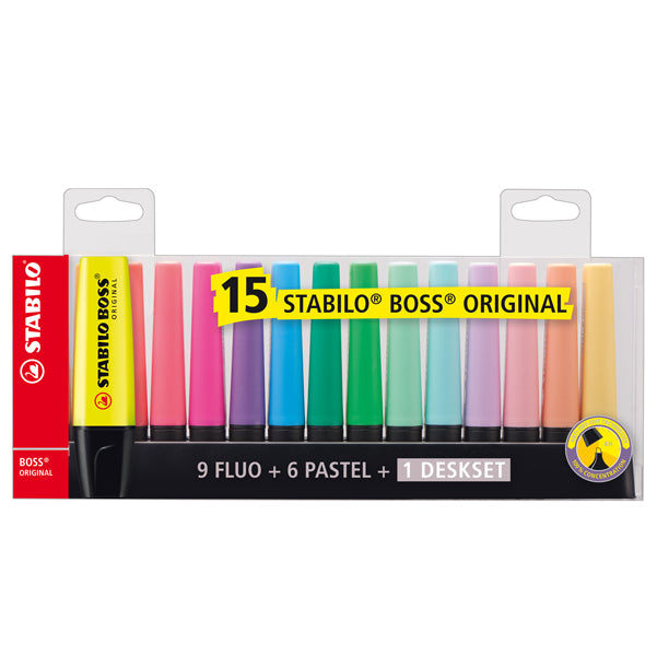 Evidenziatore Stabilo Boss Deskset – Fluo + Pastel | Set Completo da Scrivania | Inchiostro Acqua