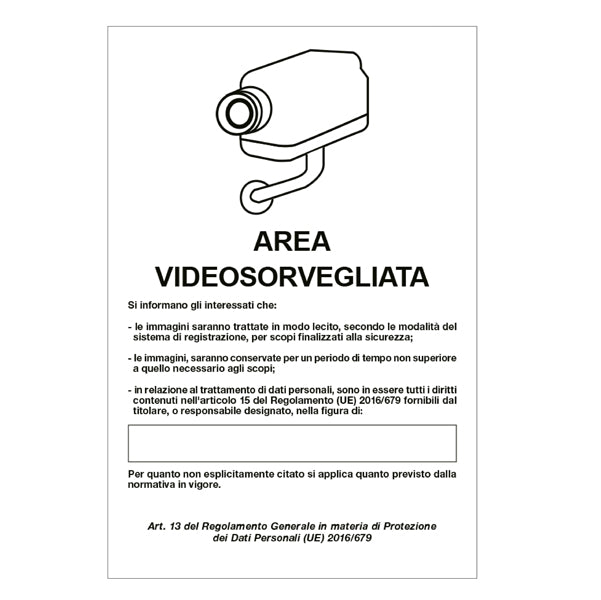 Cartello Segnalatore – Area Videosorvegliata con Registrazione