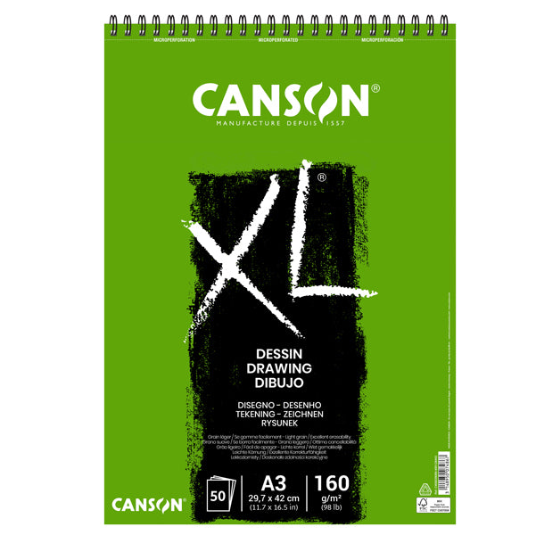 Album XL Drawing Spiralato Lato Corto 160 gr Grana Leggera Microperforato 50 Fogli A4 e A3 | Canson