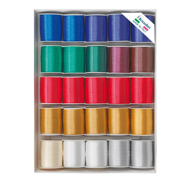 ROCCHE DI NASTRO BRIZZOLARI LISCIO PPL 10MM X 10 MT COLORI ASS.TI CF. 25 PZ.