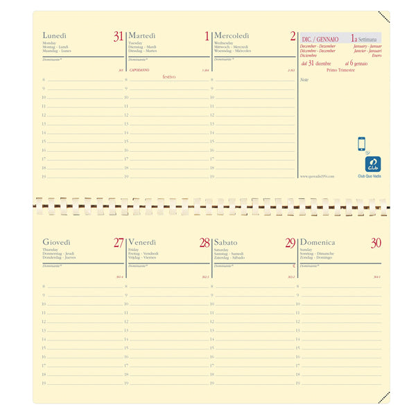 agenda settimanale planital 2027 - c/spirale - 8,8 x 17 cm - copertina soho - nero - Quo Vadis