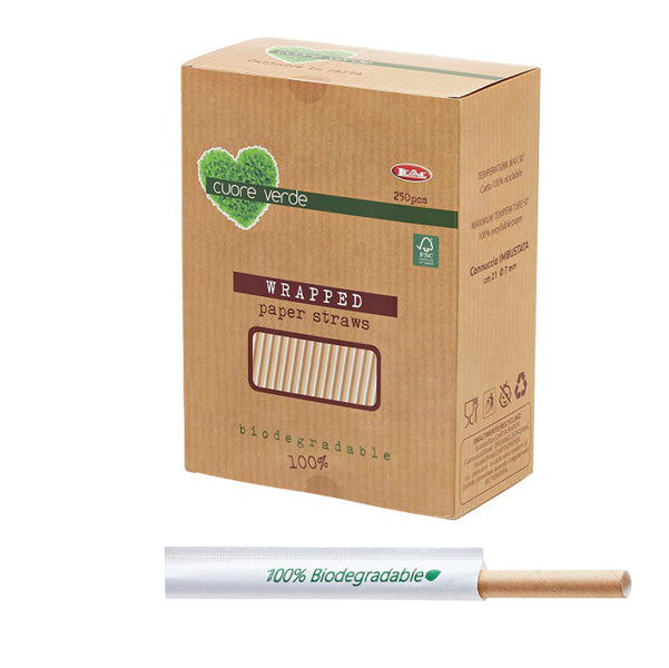 Cannucce Carta Kraft Bio Imbustate 21cm Ø7mm Avana Conf. 250 pz Compostabili - Leone