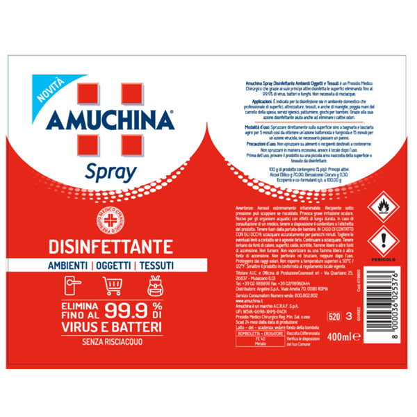 Spray disinfettante Amuchina ambienti oggetti e tessuti 400ml – Amuchina Professional