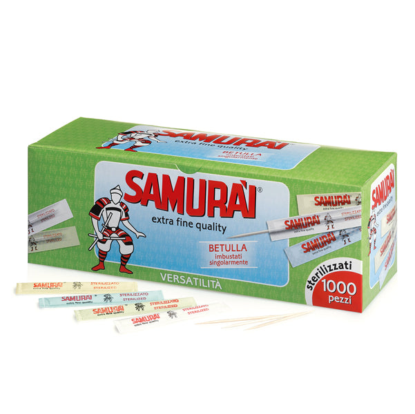 Stuzzicadenti Samurai Doppia Punta in Betulla – Imbustati Singolarmente, Conf. 1.000 Pz.