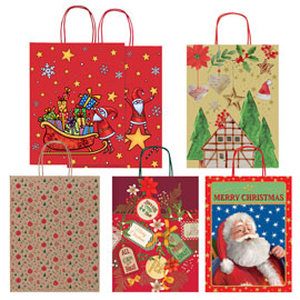 Shopper natalizi in carta kraft bianca con manici – 25 pezzi – Rex Sadoch