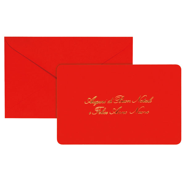 Biglietto di natale con busta rosso 9 x 14 cm stampa oro - 100 pezzi - Rex Sadoch