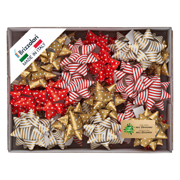 Coccarde ecocarta natalizie assortite 9 cm – Brizzolari – confezione 36 pezzi