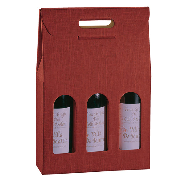 Scatola portabottiglie 3 posti in cartone seta bordeaux 27 x 9 x 38,5 cm – conf. 5 pezzi