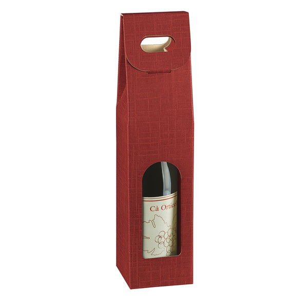 Scatola portabottiglia 1 posto in cartone seta bordeaux con maniglia 9 × 9 × 38,5 cm - confezione da 10 pezzi