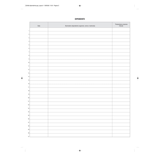 Registro Rilevazione Temperatura Corporea, 32 Pag., 31x24,5 cm - Edipro