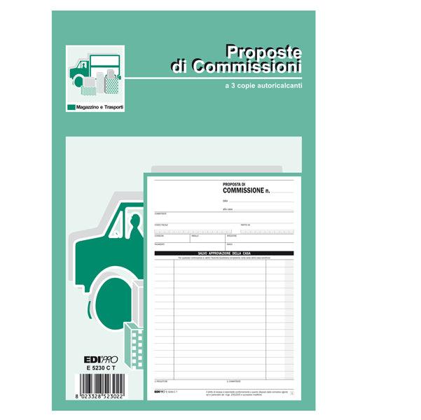 Blocco Copia Commissioni, 3 Copie Autoricalcanti, 23x15 cm - Edipro