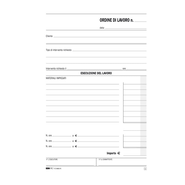 BLOCCO EDIPRO ORDINE DI LAVORO 50 FOGLI 2 COPIE RICALCANTI 23x15