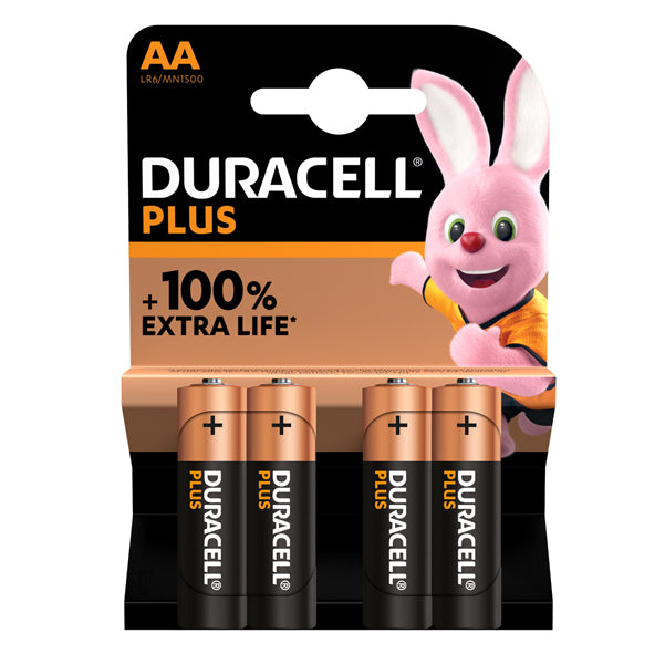 PILE DURACELL PLUS 100 STILO AA MN1500 BLISTER DA 4 PEZZI