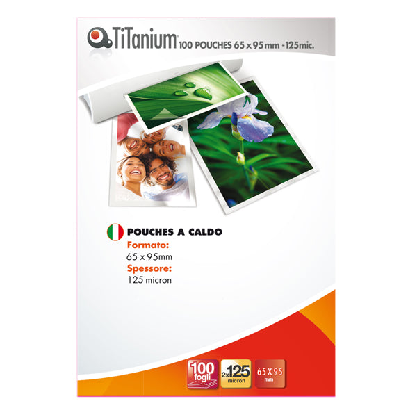 POUCHES TITANIUM PER PLASTIFICARE GOVERNMENT CARD 65X95 2X125 MICRON CONF.DA 100 PEZZI