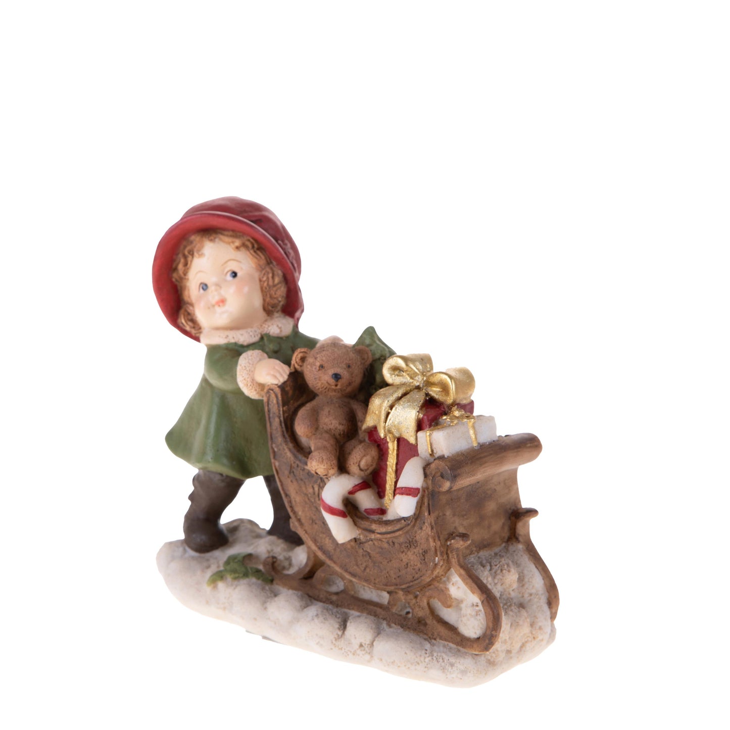 Bimba con Slitta e Pacchi Dono, H. 12 cm – Bianchi Dino