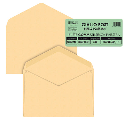 CARTA- COD 045959821- BUSTE GIALLO POSTA LEMBO GOMMATO