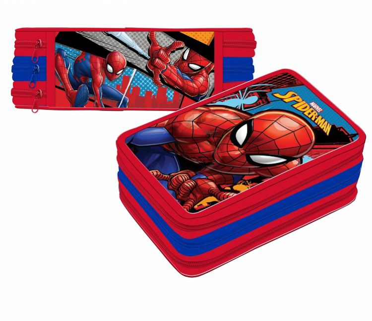 Astuccio 3 zip Spider-Man con corredo scolastico