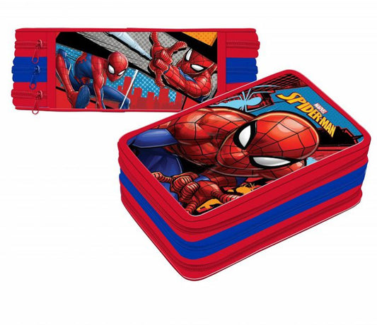 Astuccio 3 zip Spider-Man con corredo scolastico