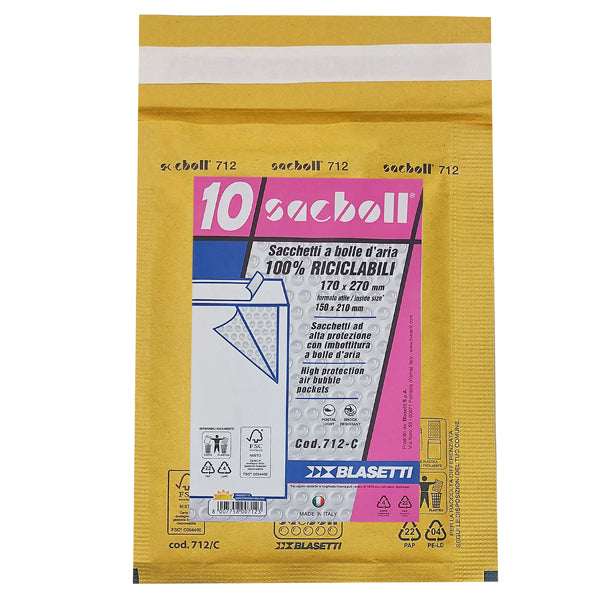Busta Imbottita Sacboll C 17x27 cm – Carta Avana FSC – Conf. 10 pz – Blasetti