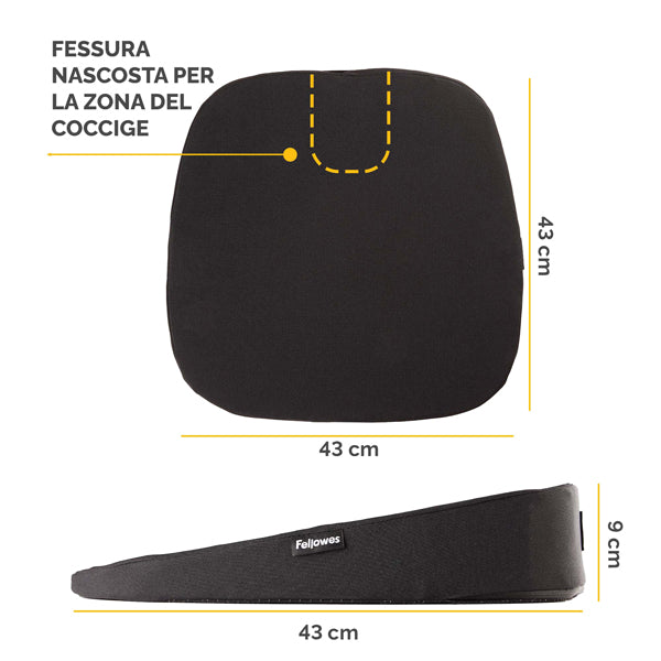 Cuscino breyta inclinato - 9 x 43 x 43 cm - in tessuto - nero - Fellowes