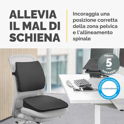Cuscino breyta inclinato - 9 x 43 x 43 cm - in tessuto - nero - Fellowes