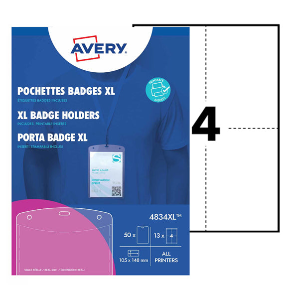 Portabadge A6 in Plastica Laser/Inkjet 105x148mm – Conf. 50 pezzi – Avery