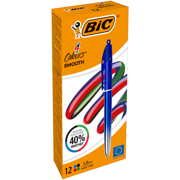 Penna a Sfera a Scatto 4 Colori Smooth 1,0 mm Fusto Blu Conf. 12 Pezzi – Bic