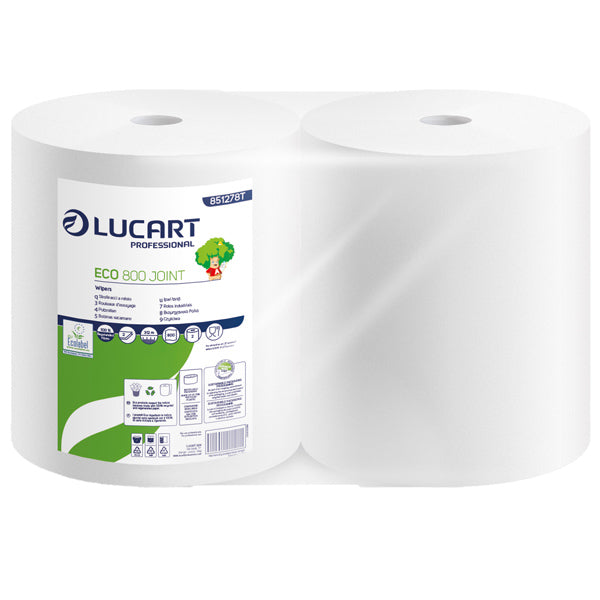 Bobina asciugatutto Eco Joint - 2 veli - 18,5 gr - diametro 26,5 cm - 23,5 cm x 312 m - microgoffrata - bianco - Lucart