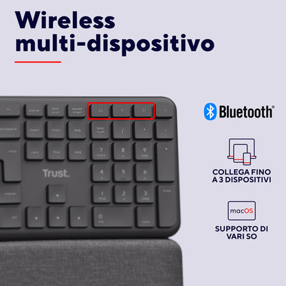 Tastiera Wireless Ergonomica ErgoCert – Layout Diviso, USB 2,4 GHz e Bluetooth, 85% Riciclata - Trust